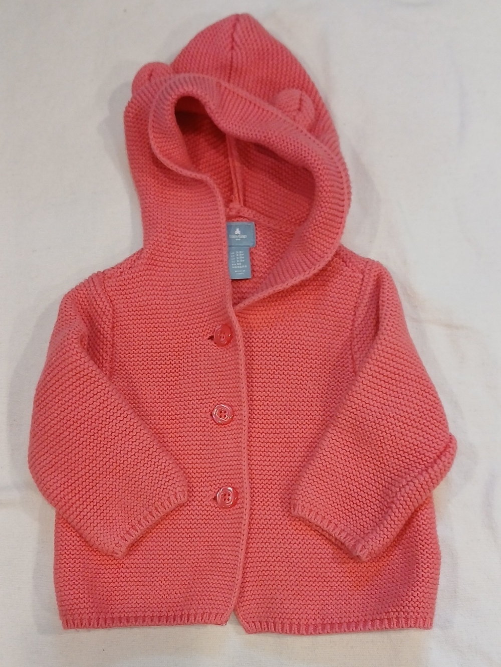 Baby Gap Hooded Knit Cardigan with Bear Ears - Coral Pink